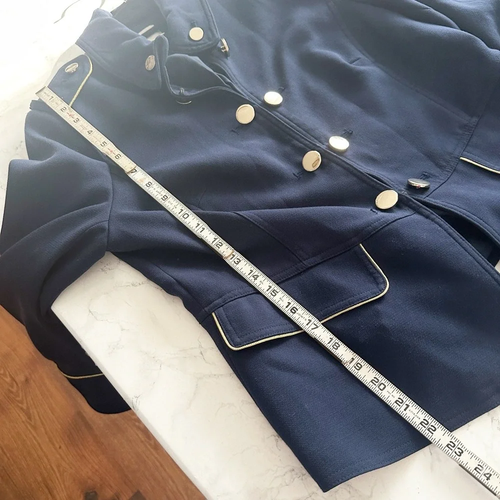 Chico's Size 1 Navy Military Gold Button Blazer Jacket Size Medium Size 8